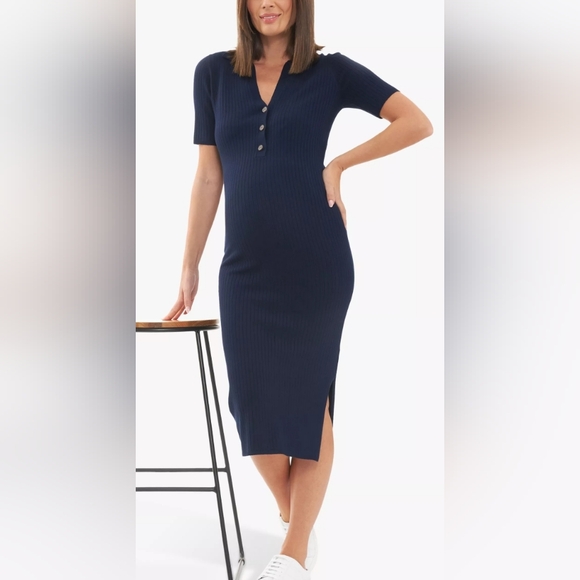NWOT Ripe Navy Ribbed Polo Dress M - Picture 1 of 7